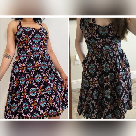 Anthropologie Edme & Esyllte Full Skirted Pinup Girl Primula Halter Dress 4 - Picture 10 of 15